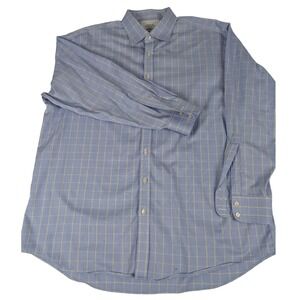 Charles Tyrwhitt Mens Blue Yellow Glen Plaid Non Iron Classic Fit Shirt 18/35